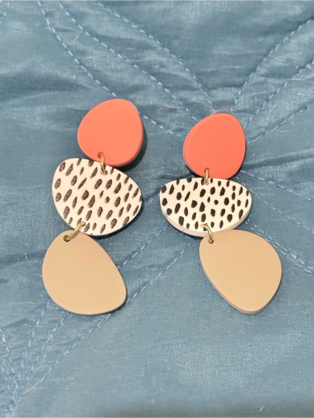 Stylish Coral, Cream & Black Drop Earrings - Women Jewelry